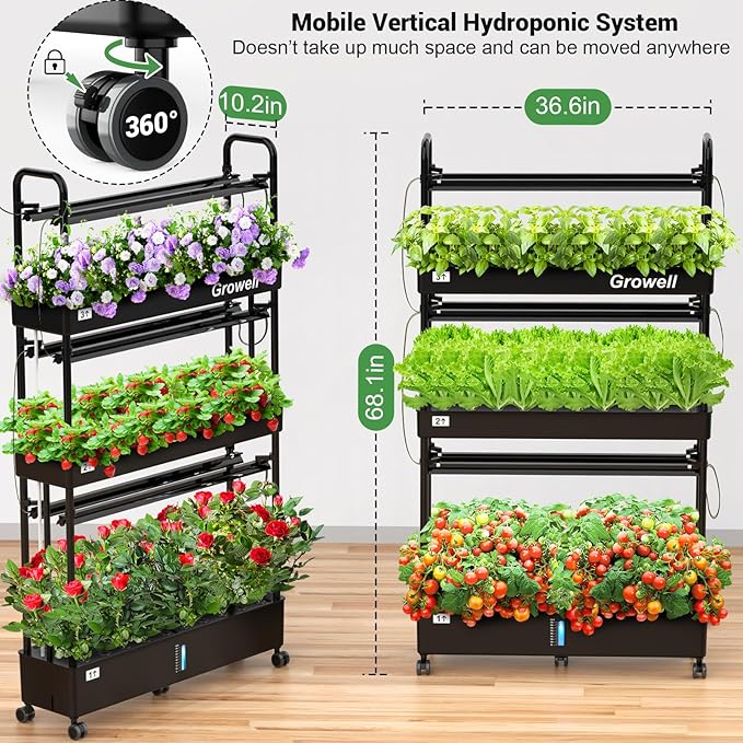 Hydroponics Growing System Kit, 90 Pods Vertical Indoor Garden with LED Grow Light, Auto Circulating Water System & WiFi Smart Plug, Indoor Gardening System for Vegetable Fruit Herb