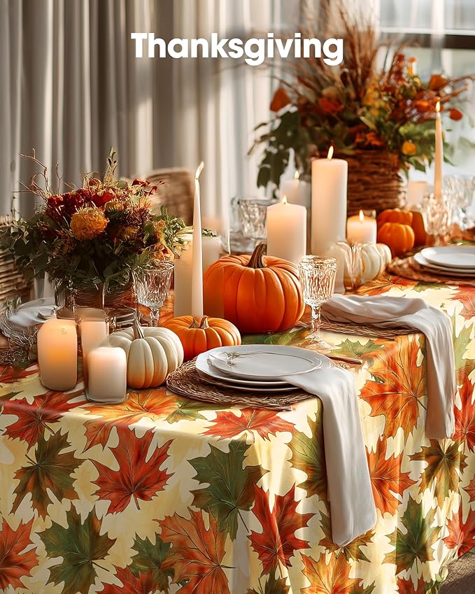 Pureegg Plastic Table Cloth Disposable 8 Pack, 54 x 108 Inch Table Cloths, Thanksgiving Decorations, Harvest Party, Fall Tablecloths, Rectangle Tables, Leakproof & Sturdy, Autumn Maple