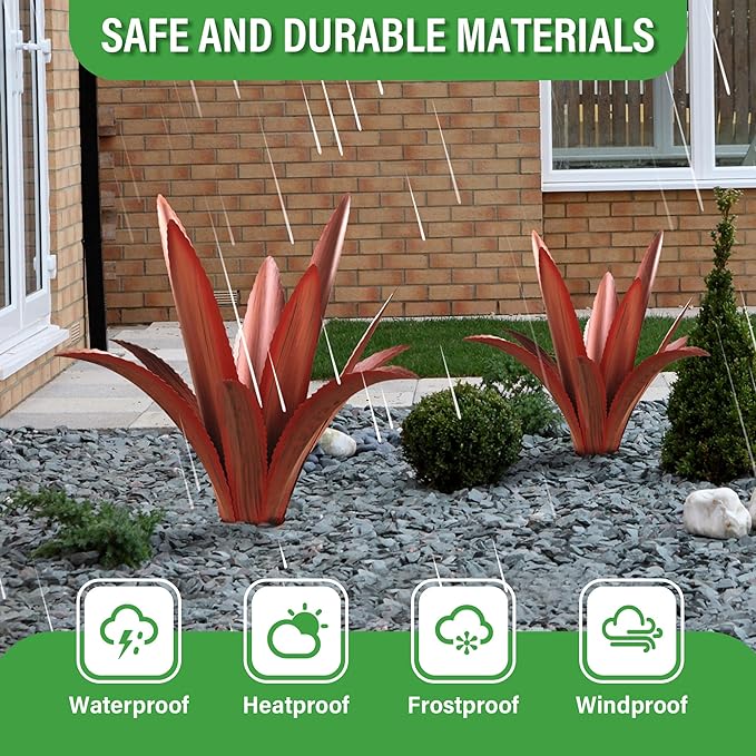 Metal Agave Plant Home Decor, Enlarge Thickened Metal Agave Garden Art for Outdoor Decor, Patio Lawn, Garden Sculpture Statue(Red)