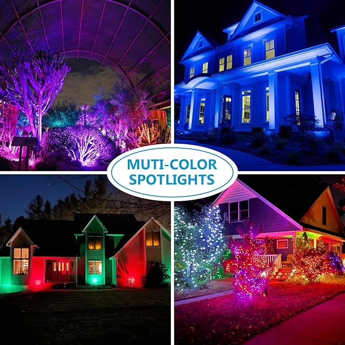 RGBW Color Changing Landscape Lighting,12V Low Voltage Landscape Lights Spotlights with Transformer Remote Control Decorative for Garden, Yard, Lawn, Pool, 50ft Cable(8 in 1)