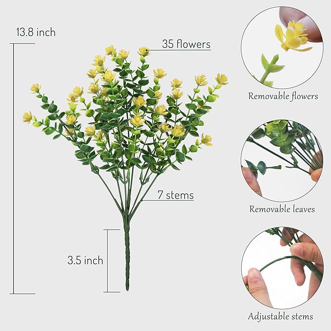 Artificial Flowers for Outdoors, 12 Bundles UV Resistant Realistic Faux Plants for Outside Porch Planter, Spring Summer Home Garden Decoration, Yellow