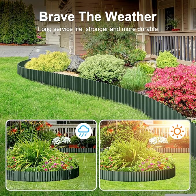 Land Guard Corrugated Metal Garden Edging, 6"×25Ft Steel Landscape Edging, Corrugated Metal Yard Edging Borders, Steel Edging for Landscaping, Garden Fence, Lawn, Flower Bed (Olive-Green)