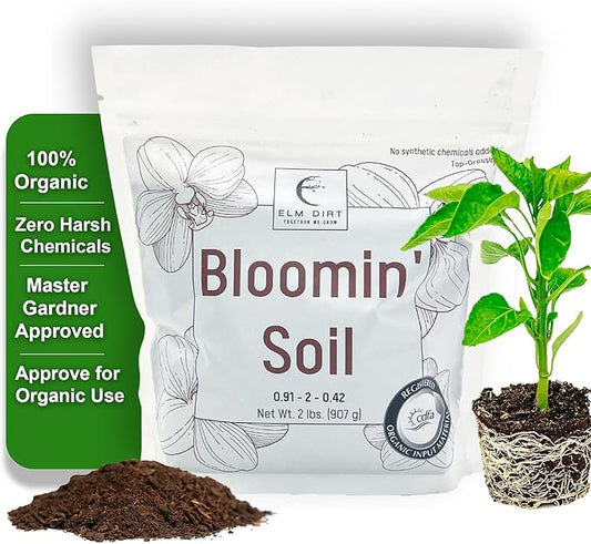 Elm Dirt Premium Bloom Soil - Organic Plant Soil for Indoor & Outdoor Use | Enhances Plant Growth & Nutrients - Big Bloom Activator, 2 lbs