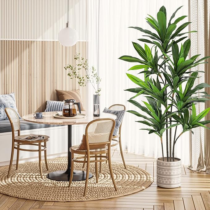 VIAGDO Dracaena Silk Plant Artificial 6ft Faux House Plants Evergreen Dracaena Marginata Fake Yucca Palm Trees in Pot Realistic Dragon Tree for Living Room Home Office Decor Indoor Outdoor