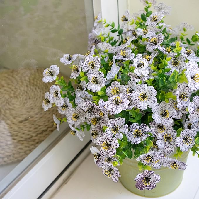 Artificial Flowers for Outdoors, 10 Bundles UV Resistant Artificial Outdoor Flowers, Not-Fading Silk Faux Flowers for Outdoor Planters for Home Garden Porch Decor, White