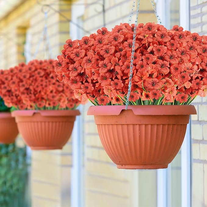 22 Bunches of Outdoor Artificial Flowers, UV Resistant Fake Flowers Artificial Silk Flowers with Plastic Plants for Indoor Outdoor Front Porch Hanging Planter Decoration (22, Orange)