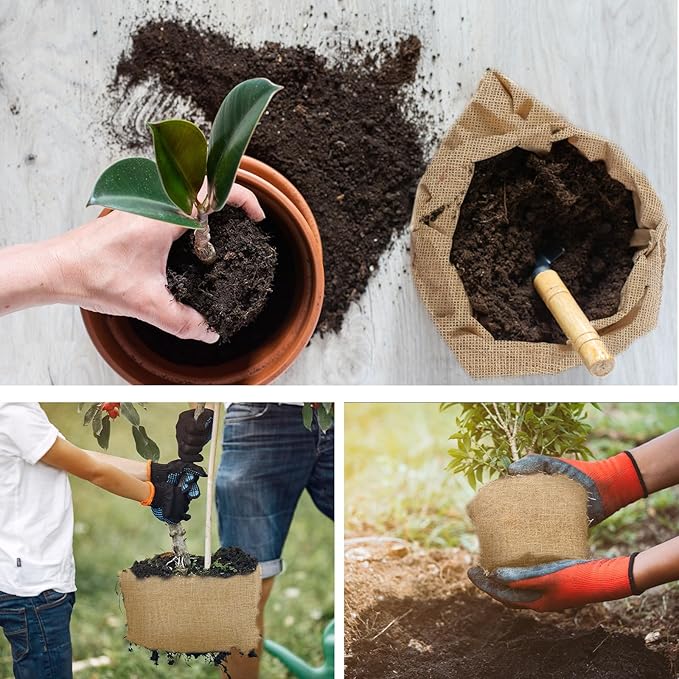 Buryeah 40 Inch x 6.6 ft Burlap Fabrics Roll Natural Jute Burlap Garden Tree Wrap Outdoor Weed Barrier DIY Fall Halloween Craft Winter Frost Plant Landscape Blankets Cloth for Plant Gardening Shrubs