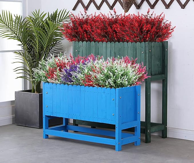 Artificial Outdoor Plants UV Resistant Artificial Greenery Lavender 20 Bundles UV Resistant Hanging Planter Flora Fence Indoor Outside Decor Wedding Table Flowers Arrangement Bouquet Filler(Red)