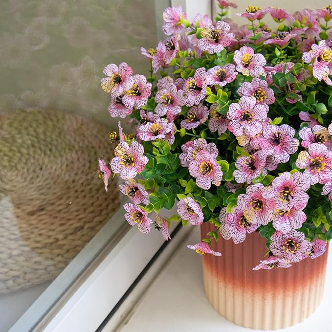 Artificial Flowers for Outdoors, 10 Bundles UV Resistant Artificial Outdoor Flowers, Not-Fading Silk Faux Flowers for Outdoor Planters for Home Garden Porch Decor, Pink