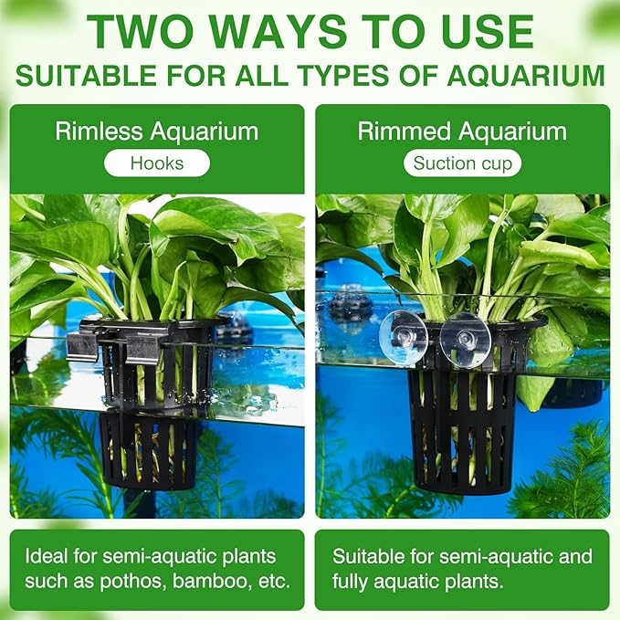 2025 New Upgraded Large Aquarium Plant Holder with 1.57-inch Extension Hooks and Suction Cups for Fish Tank Aquaponic Plant Cultivation and Aquascape Accessories Decorations (2 PCS)