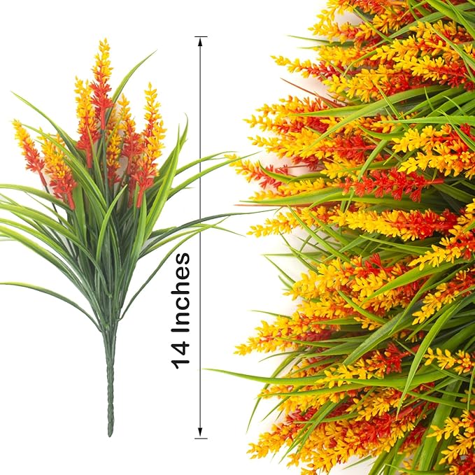 20 Bundles Artificial Plants Outdoor Fake Monkey Grass with Flowers (Orange Red)