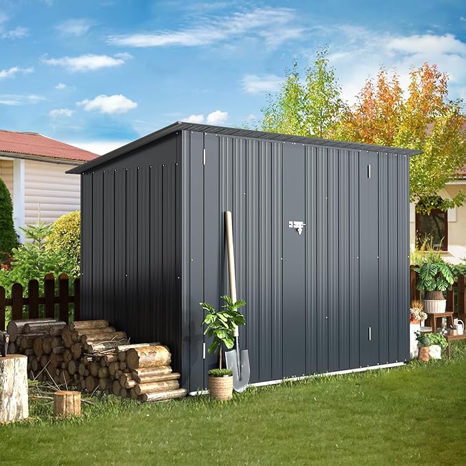 AECOJOY 7x3 Lean to Shed, 3x7 Outdoor Bike Sheds & Outdoor Storage Clearance, Small Lean to Metal Storage Shed, Outdoor Storage Cabinet Weatherproof for Bikes in Dark Grey