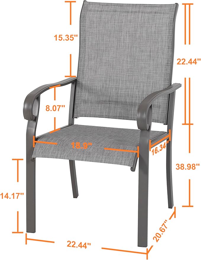 NUU GARDEN Patio Dining Chairs Set of 2, All Weather Textilene Patio Chairs,Powder-Coated Metal Frame Outdoor Patio Bistro Dining Chairs for Lawn Garden Backyard, Light Gray