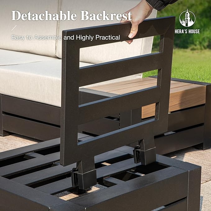 HERA'S HOUSE Patio Furniture Set, 4 Pieces All-Weather Outdoor Sectional Sofa with 28" Coffee Table & 5.9" Thick Waterproof Cushions, Modular Conversation Set for Garden Deck Backyard (Easy Assembly)