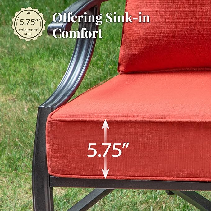 Patio Furniture Set 5 pcs, Outdoor Patio Furniture, 3-Seat Sofa, 2 Single Chairs, 2 Ottomans and 5.75" Extra Thick Cushion, Patio Conversation Set for Garden Backyard Deck,Red