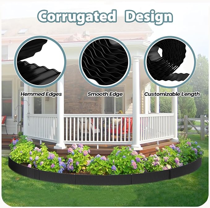 Used for DIY Metal Ripple Landscape Edging, Sturdy and Durable Garden Edging Border, Lawn and Tree Surround Fence Design (Black, 6"×40 Ft)