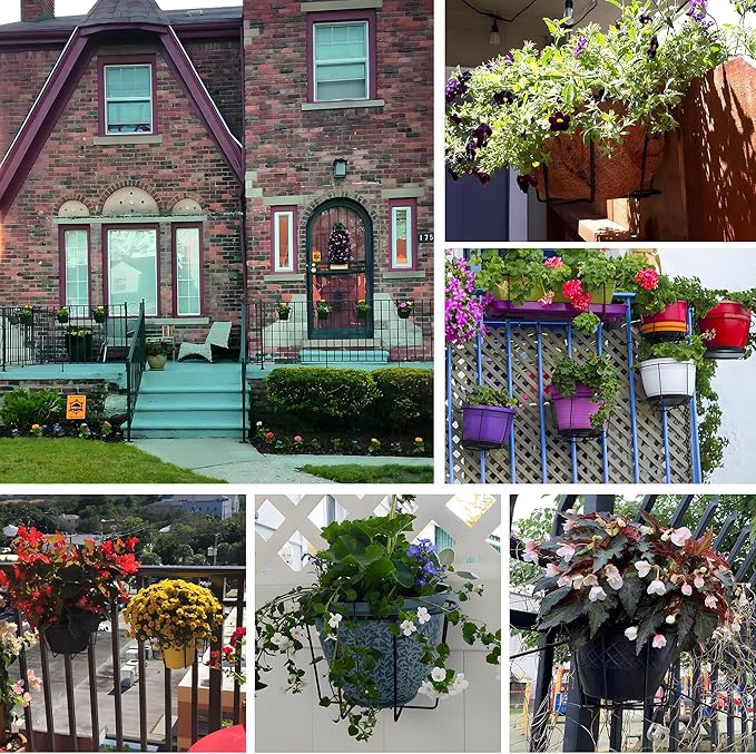TQVAI 10 Inch Railing Planter - Fit for 1.5 to 3.5 Inches Railing - Adjustable Hanging Planters Outdoor Balcony Deck Flower Pot Holder Metal Baskets for Garden Orchid, Patio Ledge, 3 Pack, Black