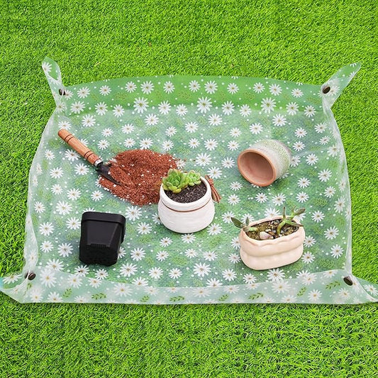 Azureblue Repotting Mat for Indoor Plants Waterproof Clear Potting Mat Foldable Plant Potting Repotting Tray Portable Gardening Tray for Indoor Potting Soil, Gifts for Plant Lovers 23.6"(Leaves)