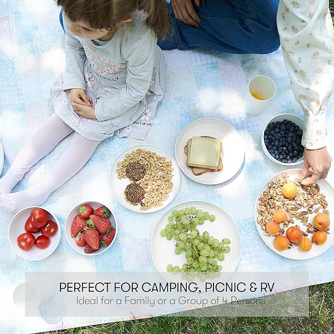 Wheat Straw Dinnerware Sets | Unbreakable Dinnerware Sets | Dishwasher Microwave Safe Dinnerware | Eco Friendly Non Breakable Dinnerware Sets | RV Outdoor Camping (White, Service for 4 (16 pcs))