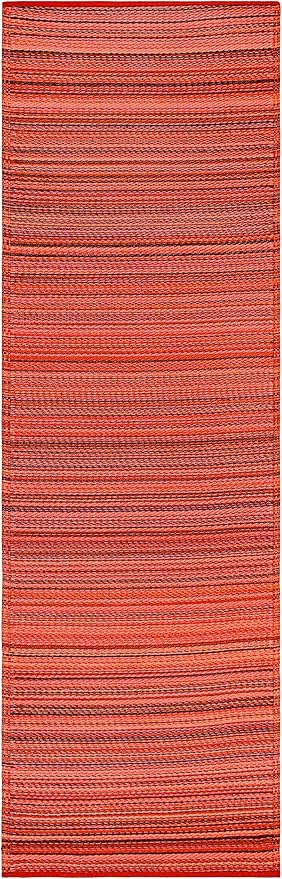 Fab Habitat Outdoor Rug - Waterproof, Fade Resistant, Crease-Free - Premium Recycled Plastic - Striped - Porch, Deck, Balcony, Hallway, Poolside - Cancun - Sunset - 2.5 x 8 ft Runner