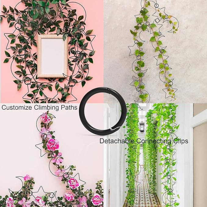 20 Pcs Chain Trellis for Climbing Plants, Plant Trellis Indoor and Outdoor, Garden Wall Trellis, Vine Support Plant Accessories for Monstera, Pothos, Ivy, Climbing Plants (Black Moon and Star)