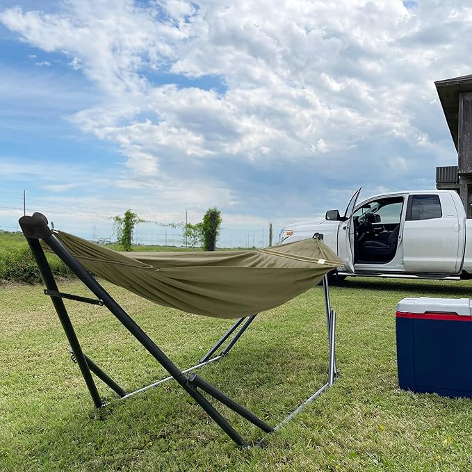 Tranquillo Uniki Collapsible Hammock Stand, Folding Camping Hammock and Stand, 550 lbs Capacity, Heavy Duty Folding Hammock for Indoor Outdoor, Quickly Assembly, Sage