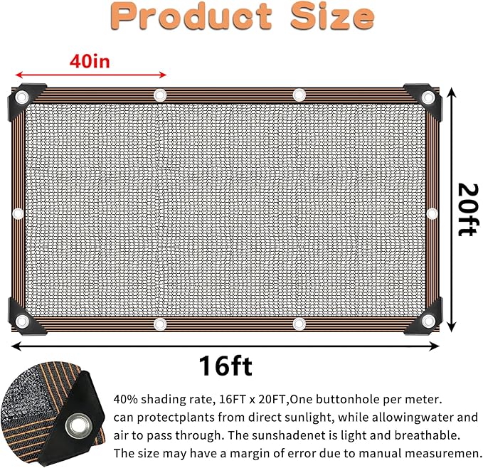 Shade Cloth for Plants Greenhouse, 40-50% Sunblock Shade Sails -for Outdoor Garden Pergola Patio Lawn Plant Pool Sun Shade Cloths for Kennel Chicken Coop Easier to Hang Shade Net Cover