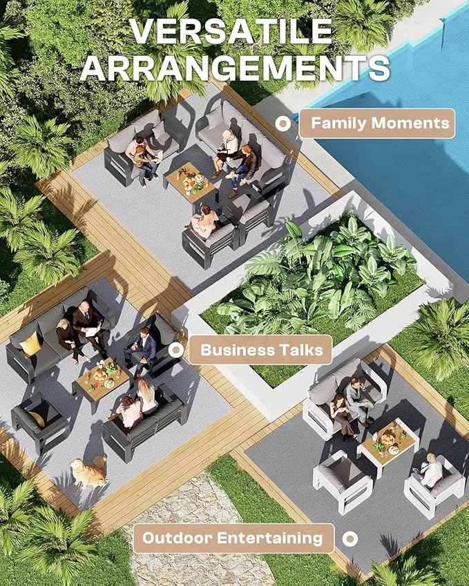 Aluminum Outdoor Patio Furniture Set 4 Piece, Oversized Patio Conversation Sets Widened Armrest & Ultra-Thick Cushions, Deep Seating Modern Sectional Furniture for Backyard, Deck, Graphite