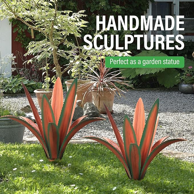 Metal Agave Plant Home Decor, Enlarge Thickened Metal Agave Garden Art for Outdoor Decor, Patio Lawn, Garden Sculpture Statue Green