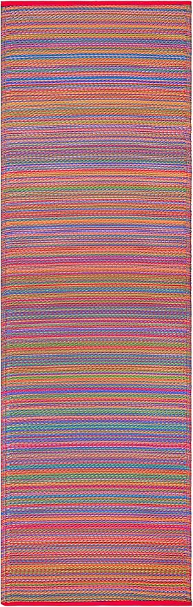 Fab Habitat Outdoor Rug - Waterproof, Fade Resistant, Crease-Free - Premium Recycled Plastic - Striped - Porch, Deck, Balcony, Hallway, Poolside - Cancun - Multicolor - 2.5 x 8 ft Runner