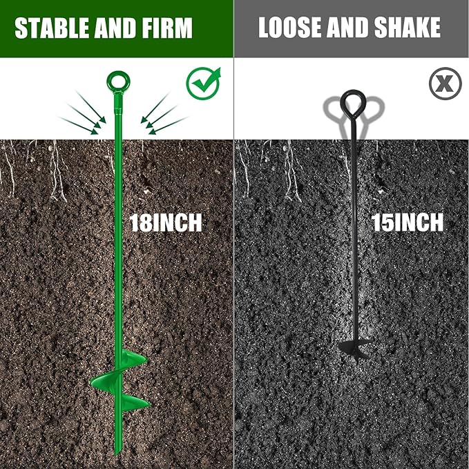 Chumia 6 Pcs 18 Inch Ground Anchor Spiral Blade Heavy Duty Earth Anchors Swing Set Metal Shed Kit for Garden Securing Trees Tents Trampoline Canopies Shelters (Green)