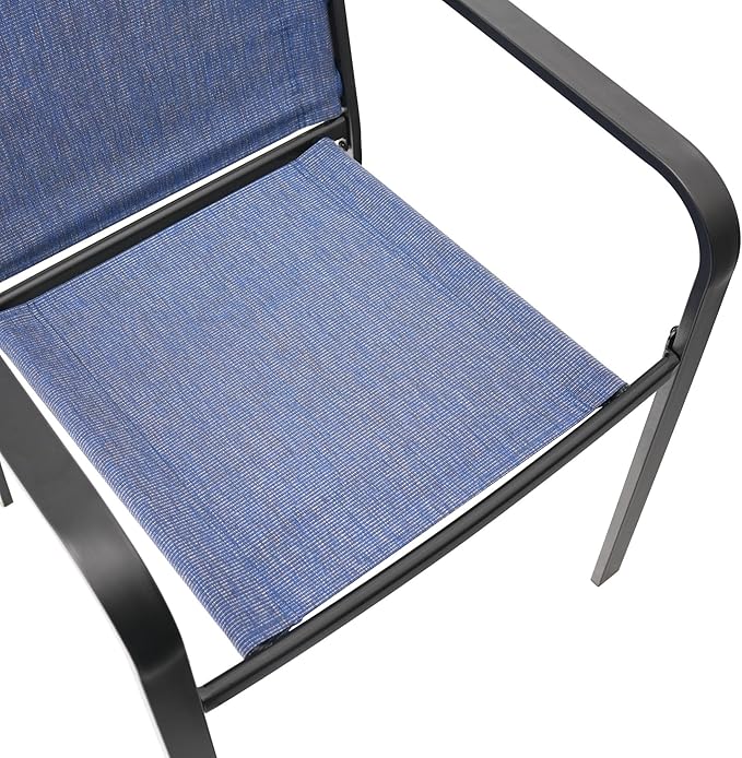 7-Piece Outdoor Dining Set, 48'' Round Table with 6 Stackable Chairs All Weather Furniture Set - Navy