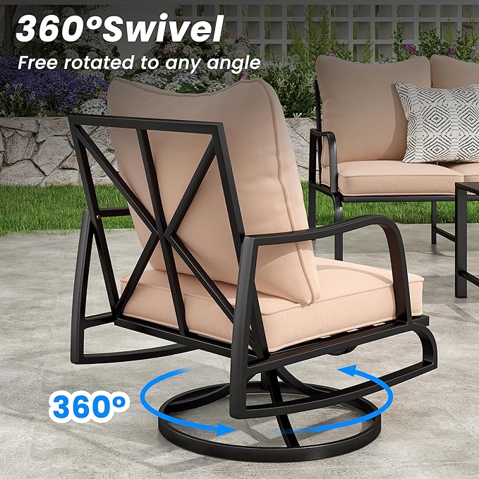 Soohow Outdoor Patio Furniture Set, 5 Piece Patio Furniture Set, 2 x Swivel Chair, 1 x 3-Seats Sofa, 1 x 2-Seats Sofa, and 1 x Coffee Table, Metal Conversation Set for Porch, Balcony, and Backyard