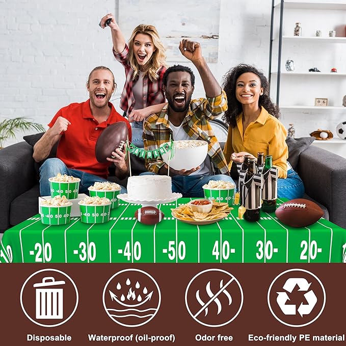 6 Pack Football Party Decorations Disposable Tablecloth, Plastic Touchdown Table Cover, 54x108 in Waterproof Tablecloth for Birthday Party Picnic Football Party Game Football Gameday, GB-1130