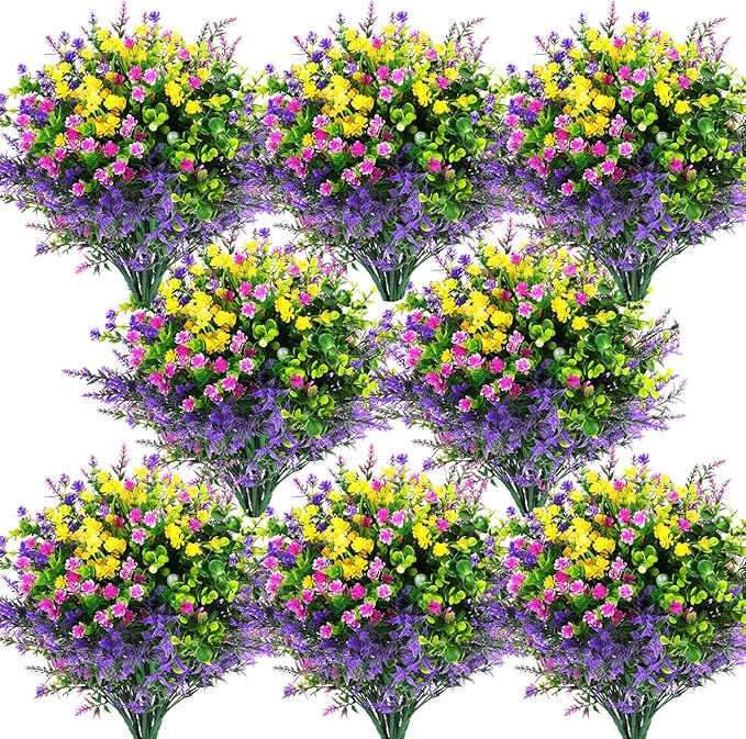 Hananona 48 Pcs Artificial Flowers Outdoor, Faux Artificial Plants UV Resistant Plastic Wild Flower Bulk for Hanging Planter Porch Window Home Wedding Summer Decor(48, Multiple Color)