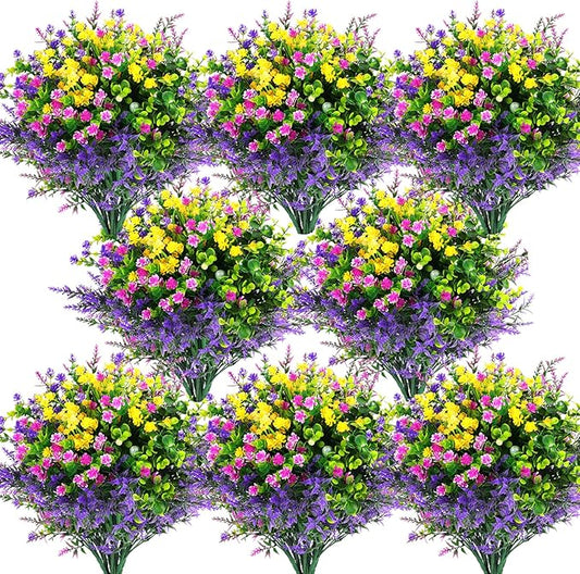 Hananona 24 Pcs Bundles Artificial Flowers Outdoor, Faux Artificial Plants Shrubs Plastic Flower Bulk for Hanging Planter Porch Window Home Wedding Fall Summer Decor (24, Multiple Color)
