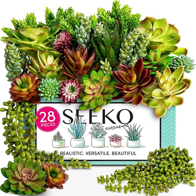 SEEKO Succulents Artificial Succulents – 28pc Assorted Premium Fake Succulent Plants - Realistic Faux Plants