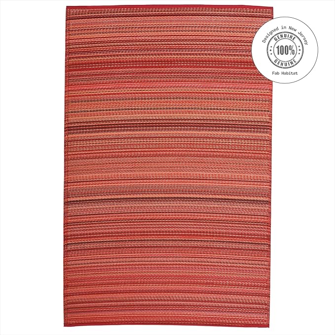 Fab Habitat Outdoor Rug - Waterproof, Fade Resistant, Crease-Free - Premium Recycled Plastic - Striped - Patio, Deck, Porch, Balcony, Laundry Room - Cancun - Sunset - 4 x 6 ft