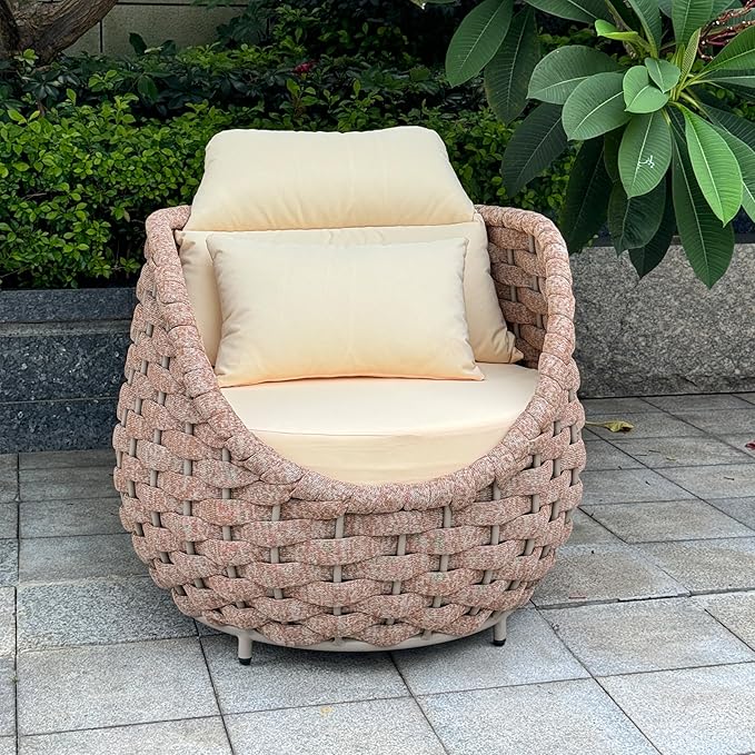 2 PCS Outdoor Accent Chair: Aluminum Woven Rope Patio Chair Modern - Cushioned Single Chair Assembled - All Weather Deck Furniture for 400lbs Porch Lanai Yard Balcony Garden Hotel, Terracotta