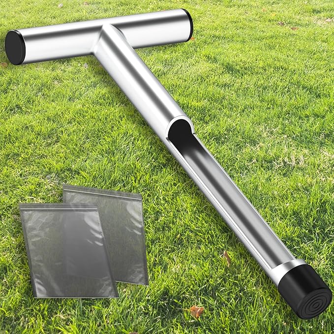 ForoGore 12 Inch Stainless Steel Soil Sampler Probe, T-Style Handle Soil Test Probe, Soil Probe for Soil Sampling, Soil Test Kit for Plant Care, Farm, Lawn Garden