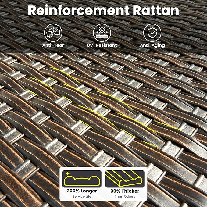 ovios 8 Pieces Patio Furniture Set, Outdoor Wicker Sofa Couch with Swivel Chairs 42" Fire Pit Table, All Weather High Back Modern Conversation Sets, Brown Rattan, Orange Red