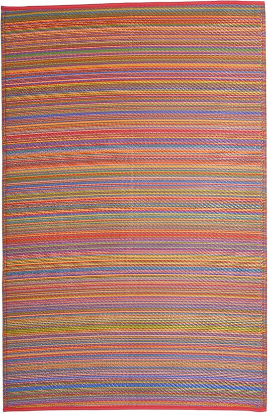 Fab Habitat Outdoor Rug - Waterproof, Fade Resistant, Crease-Free - Premium Recycled Plastic - Striped - Patio, Porch, Deck, Balcony - Cancun - Multicolor - 5 x 8 ft