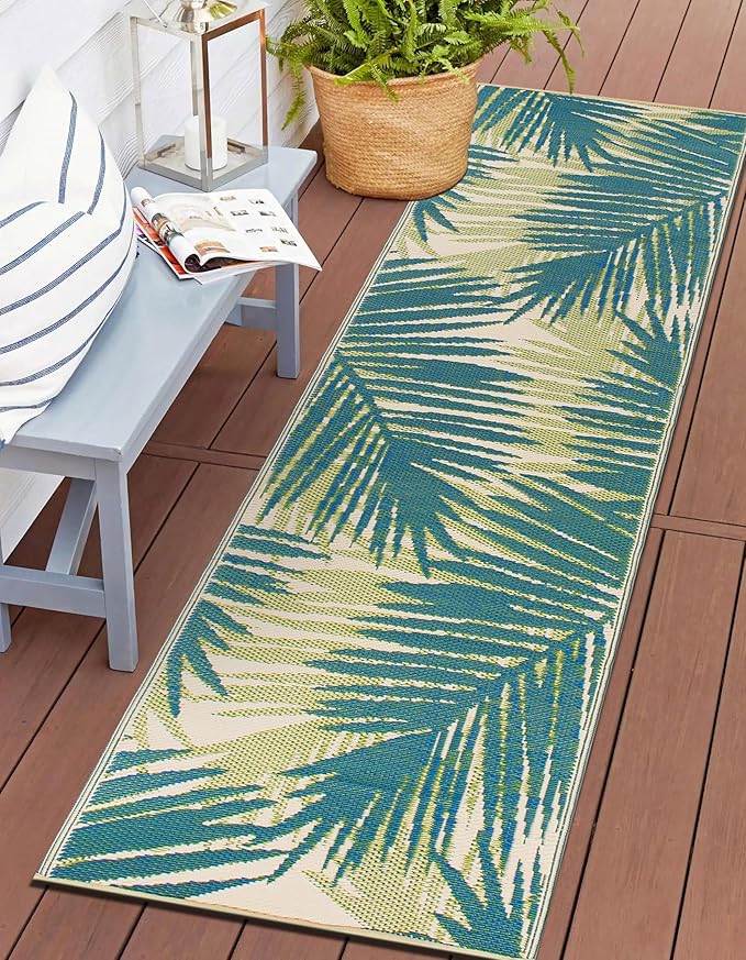 Rugshop Tropical Floral Reversible Crease-Free Waterproof Premium Recycled Plastic Outdoor Rugs for Patio,Backyard,RV,Deck,Picnic,Trailer,Beach,Camping Rug 2' 7" X 8' Green
