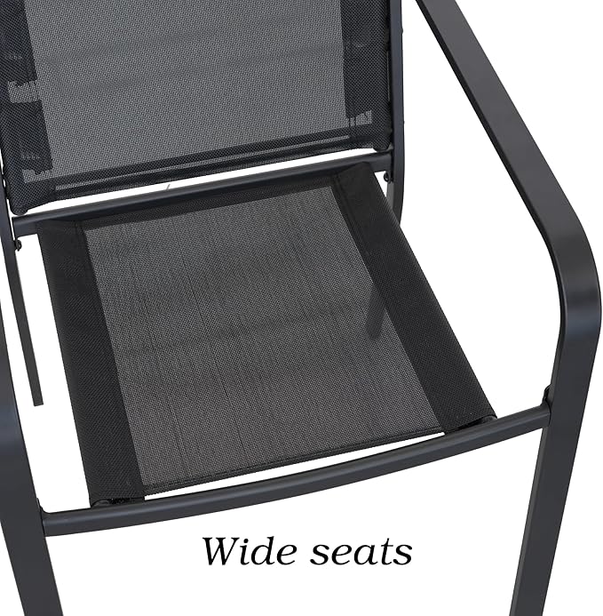 Patio Dining Chairs Set of 2 with Textilene mesh Fabric, Outdoor Space Saving Lawn Chairs for Porch Garden Backyard Poolside Sling Chairs,Black