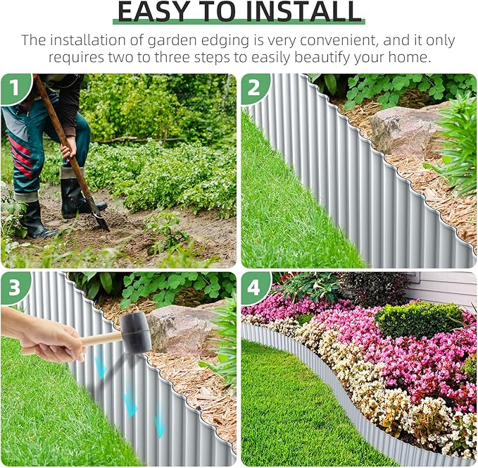 AHEONLAR Corrugated Metal Garden Edging, 5''×50Ft Steel Landscape Edging Border, Flower Bed Edging Borders, Metal Lawn Edging for Landscaping, Garden, Pathway, Lawn, Flower Bed, Garden Fence (Silver)