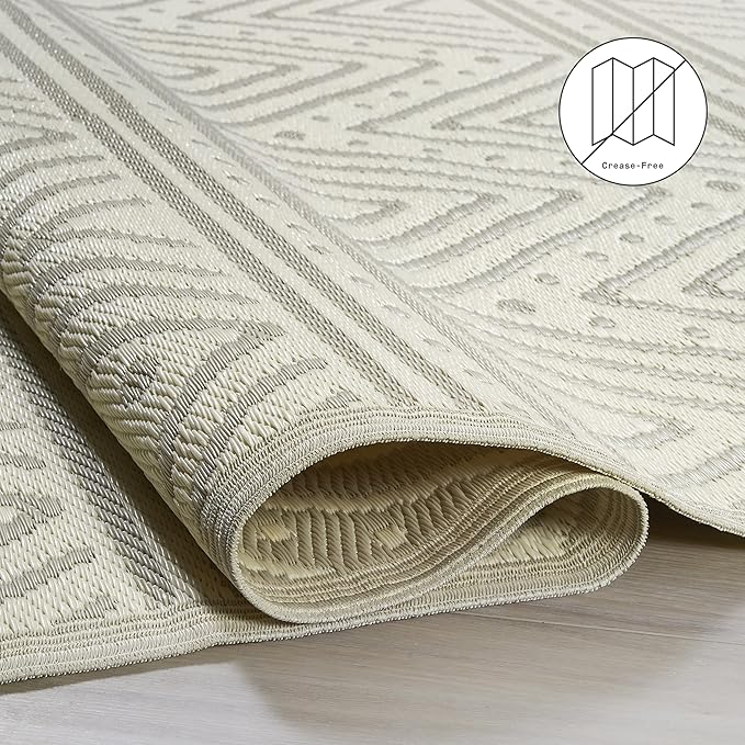 Fab Habitat Chevron Outdoor Rug - Waterproof, Fade Resistant, Crease-Free - Premium Recycled Plastic - Striped - Patio, Porch, Deck, Balcony - Patan - Beige - 5 x 8 ft
