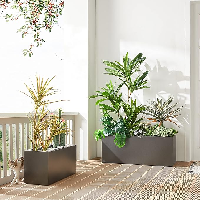 Wallowa Metallic Heavy Long and Large Outdoor/Indoor Planter Box, 38”Lx15”Wx15”H, 40Pounds, No Assemble and Seamless, Color Gray