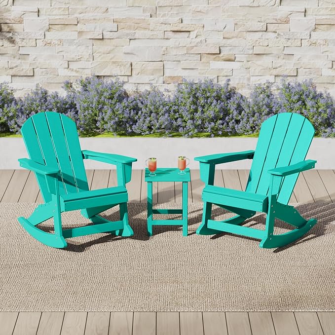 WO Home Furniture Adirondack Chair Table Set of 2 PCS Outdoor Folding Chair w Side Table Weather/UV Resistant for Lawn, Garden, Bon Fire, Balcony (Turquoise)