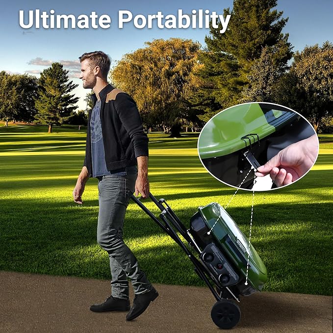 Brand-Man Propane Gas Grill, Portable Standup Grill with Folding Cart & Push-Button Ignition, Ideal for Camping, Tailgating, BBQ, Backyard, Patio & More
