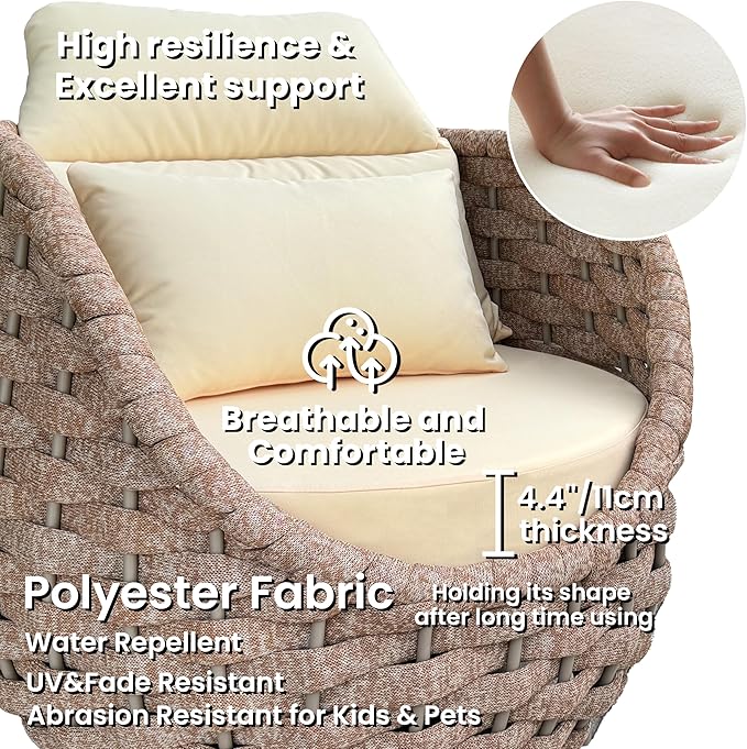 4 PCS Outdoor Accent Chair: Aluminum Woven Rope Patio Chair Modern - Cushioned Single Chair Assembled - All Weather Deck Furniture for 400lbs Porch Lanai Yard Balcony Garden Hotel, Terracotta